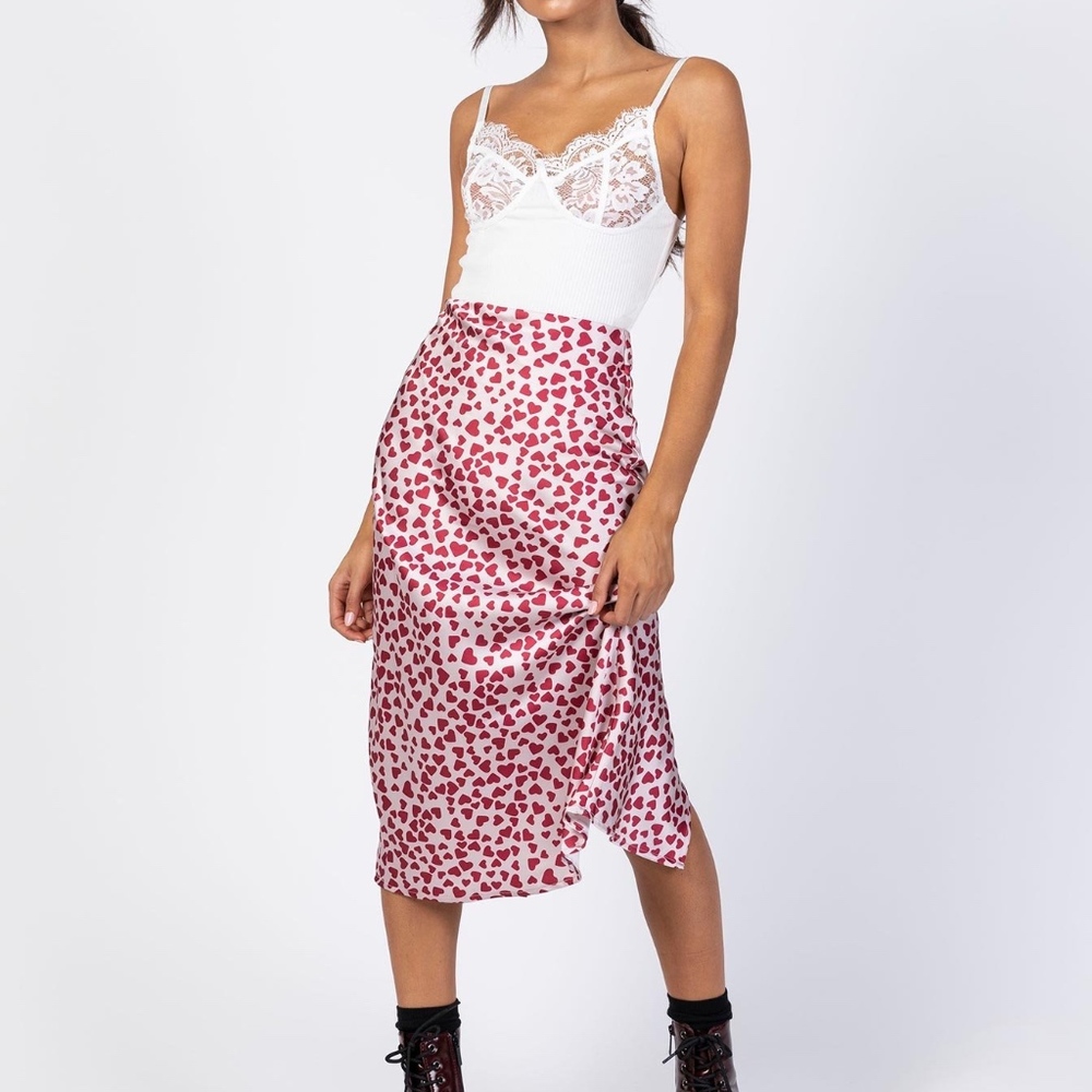 Pink Midi Skirt with Hearts